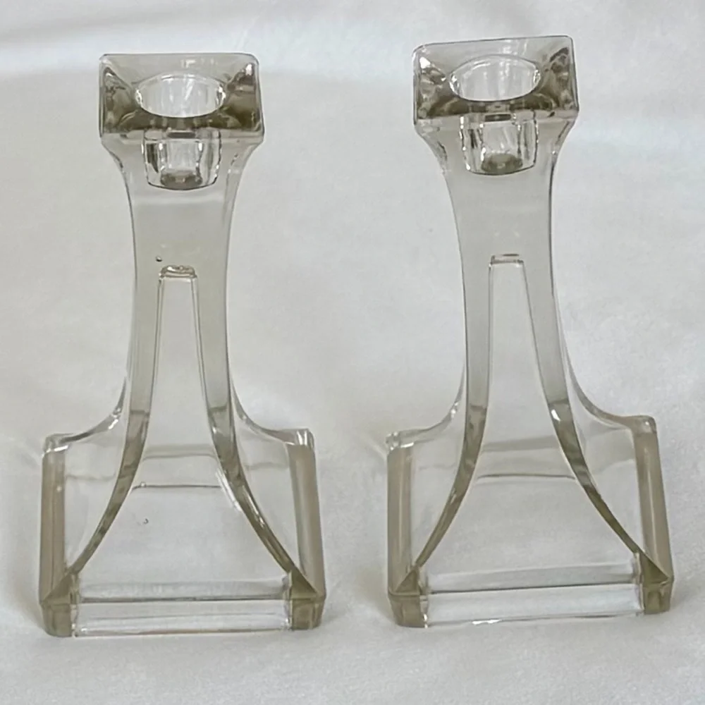 Vintage Clear Glass Candle Holders, Set of 2